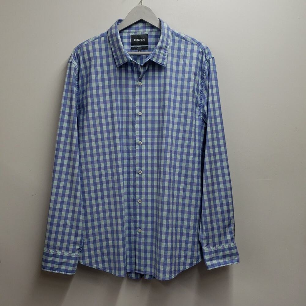 Bonobos Blue Plaid Standard Fit Button Down Shirt. Men's XLarge